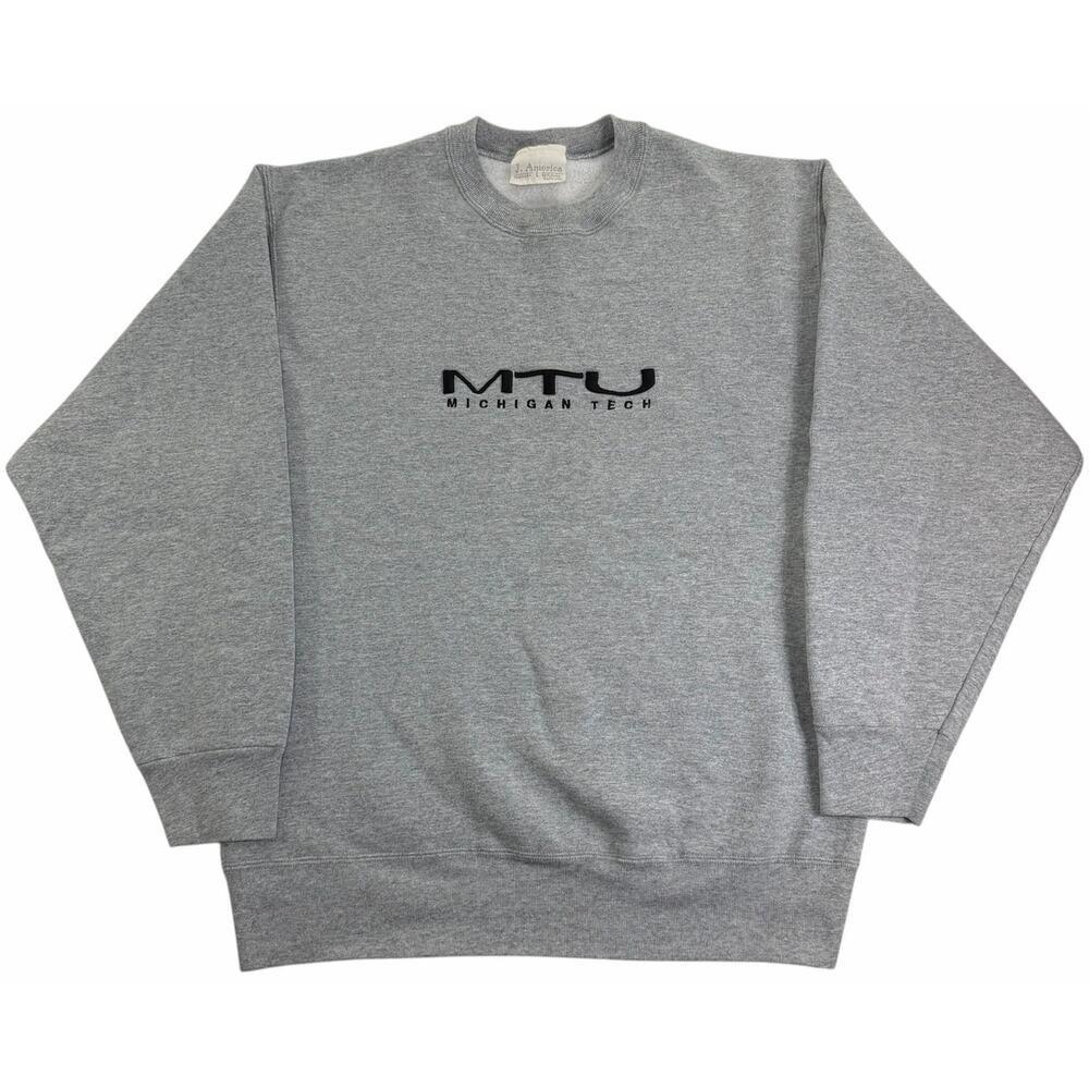 Vintage 90s Michigan Tech University Crewneck Men's Large Grey MTU Sweatshirt
